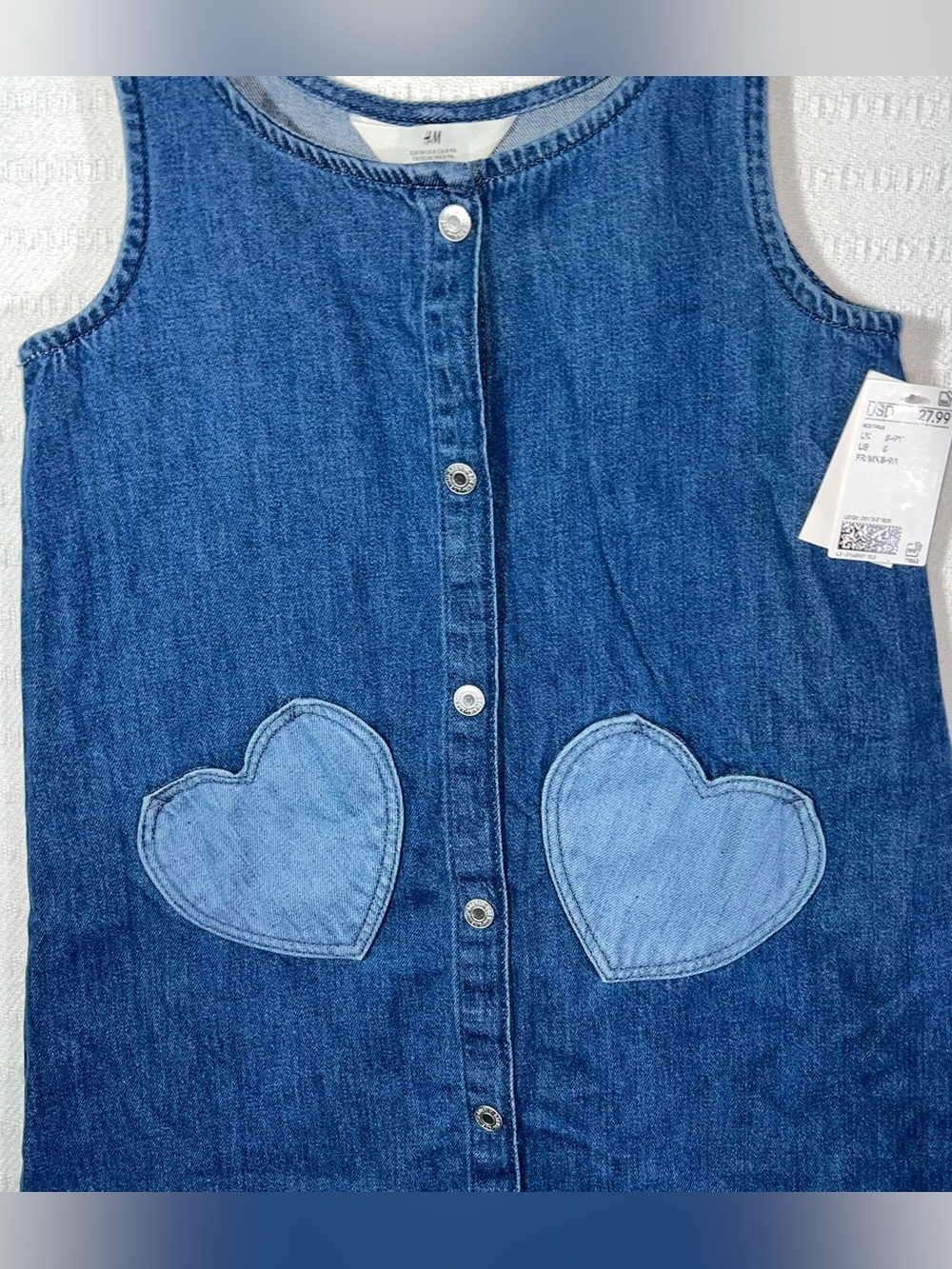 H&M Girls Denim Overall Dress Size 8Y Kids Hearts Vacation Trip Summer NWT - Picture 3 of 7